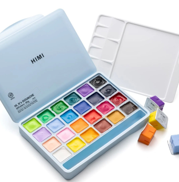 HIMI kvašové barvy - Jelly Cup Gouache Set - 24 Colours (Ice Blue Case Edition) Himi
