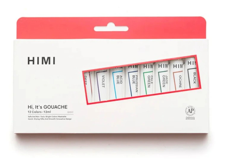 HIMI kvašové barvy - Tube Gouache Set - 12 Colours (12 ml) Himi