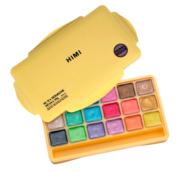 HIMI kvašové barvy - Jelly Cup Gouache Set - 18 Colours- Metallic Edition Himi