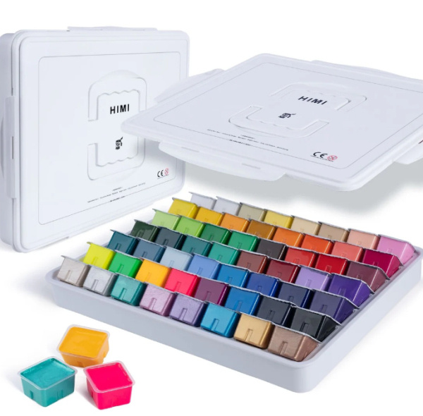 HIMI kvašové barvy - Jelly Cup Gouache Set - 56 Colours (White Case Edition) Himi
