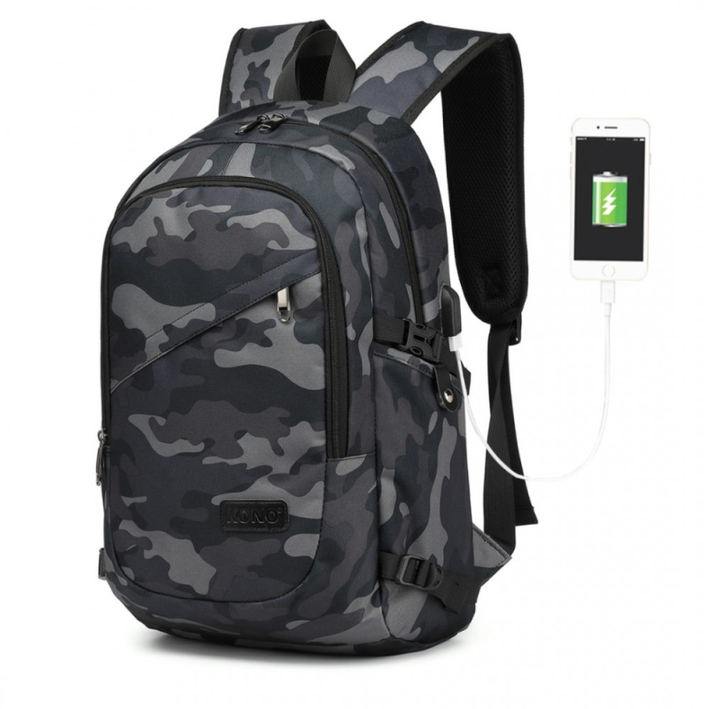 Kono E6715 Batoh na notebook 15.6" Camo s USB