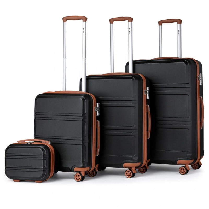 Kono K1871-1L Sada 4 kufry spinner 21cm 55cm 65cm 74cm Černý/Hnědý ABS