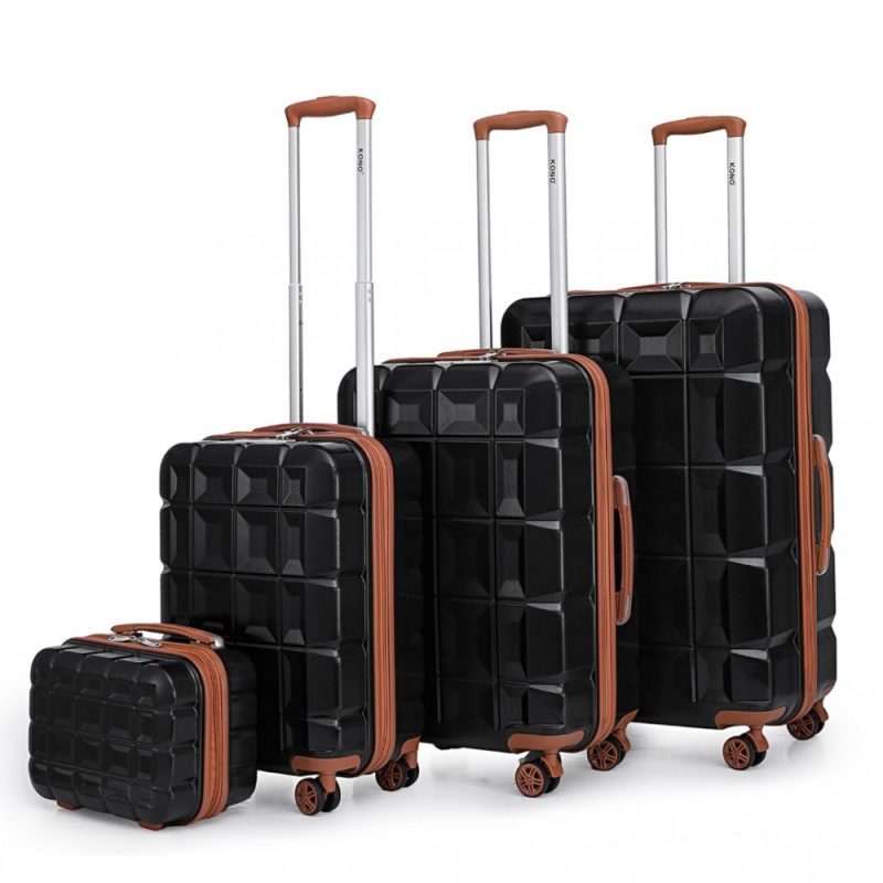 Kono K2292L Sada kufrů 4ks spinner 29cm 54cm 62cm 72cm Černá/hnědá ABS