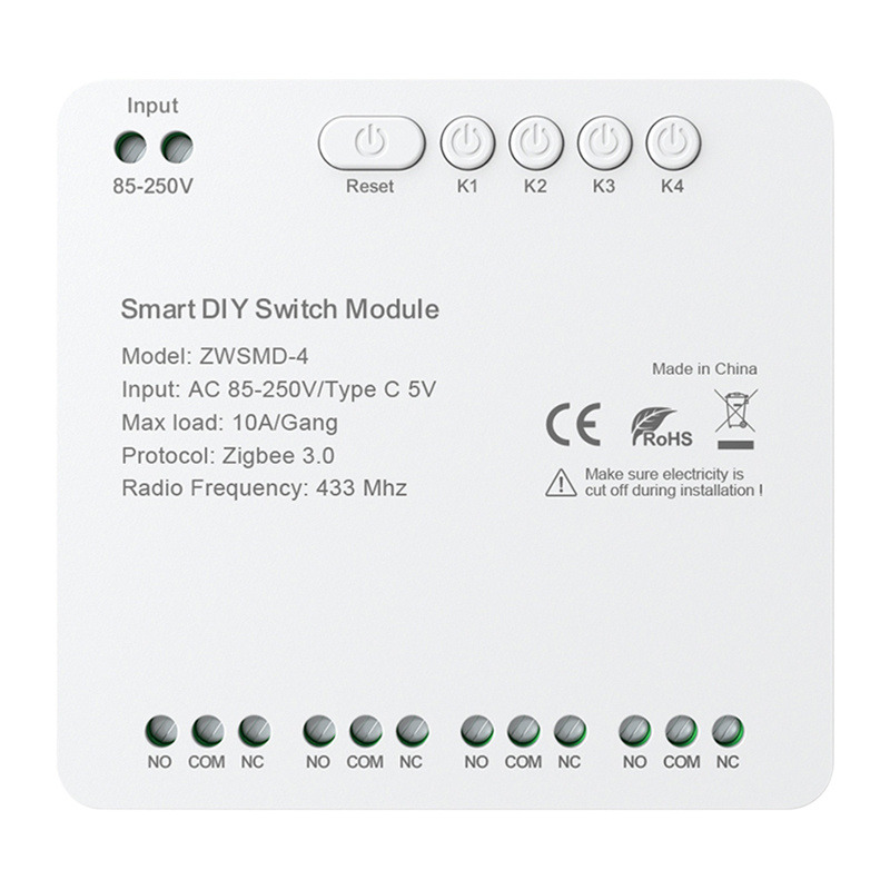 ZigBee 4-kanálový spínací modul s beznapěťovým kontaktem DC 32V Avatto ZWSMMD-4-250V