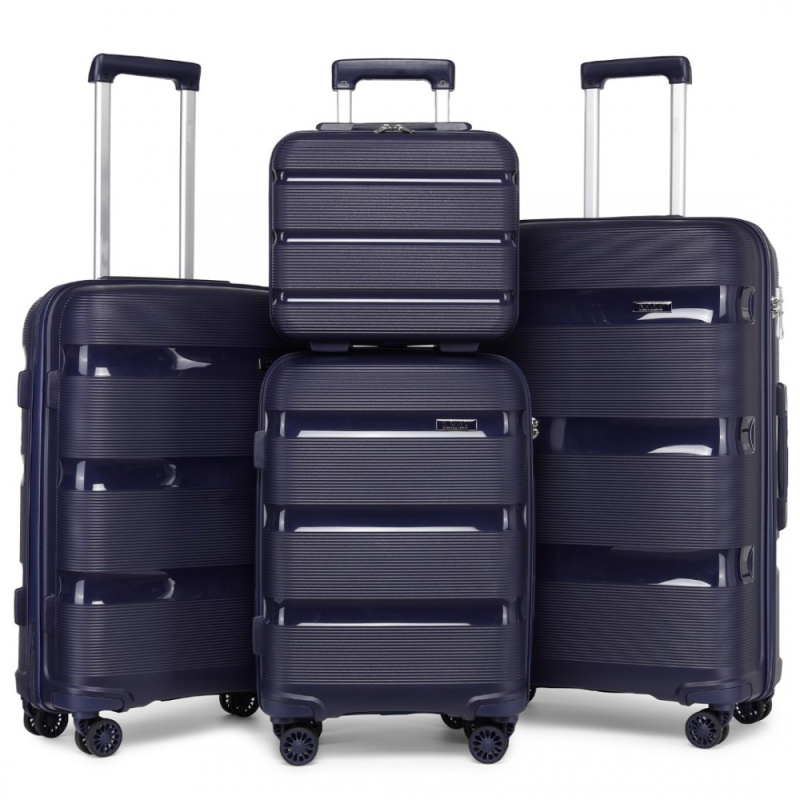 Kono K2092L Sada 4 kufrů 31/55/65/76cm spinner Modrý Navy Polypropylen