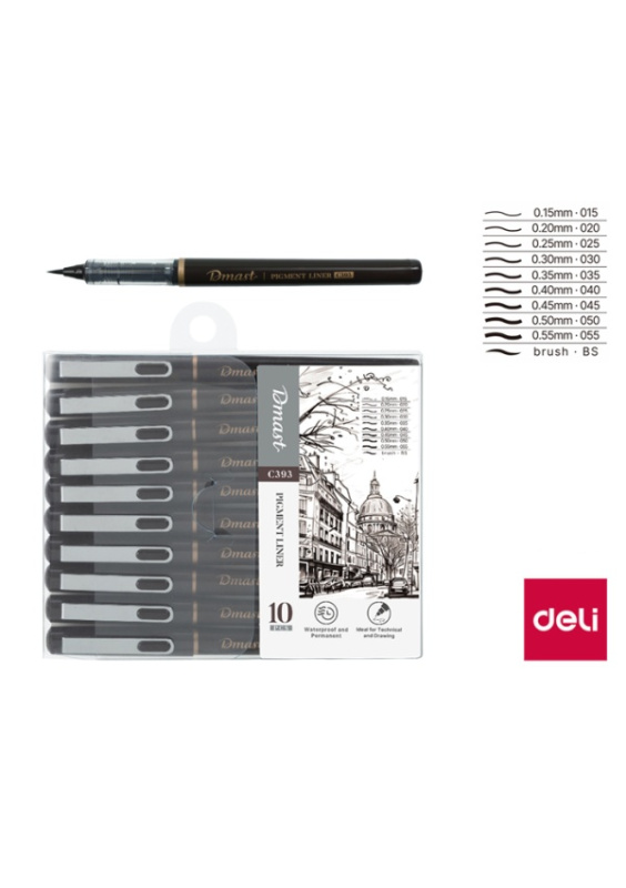 Popisovač DELI liner 10ks černý Dmast EC393 DELI