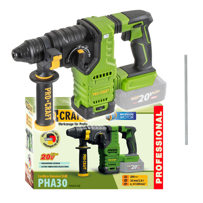 Procraft PHA30bb 20V - akumulátorové vrtací kladivo (bez akumulátoru a nabíječky)