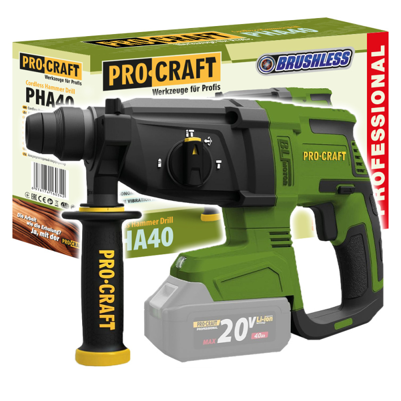 Procraft PHA40bb 20V - akumulátorové vrtací kladivo (bez akumulátoru a nabíječky)