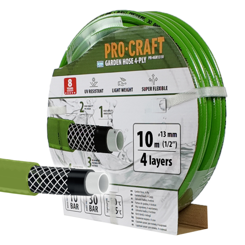 Procraft PR-4GH1310 - zelená zahradní hadice, 4 vrstvy, 1/2", 10m