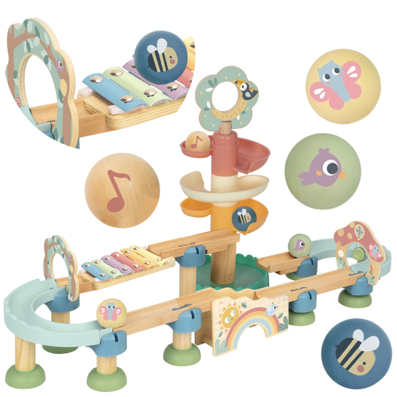 Dřevěná kuličková dráha s Xylofonem Tooky Toy 44 ks