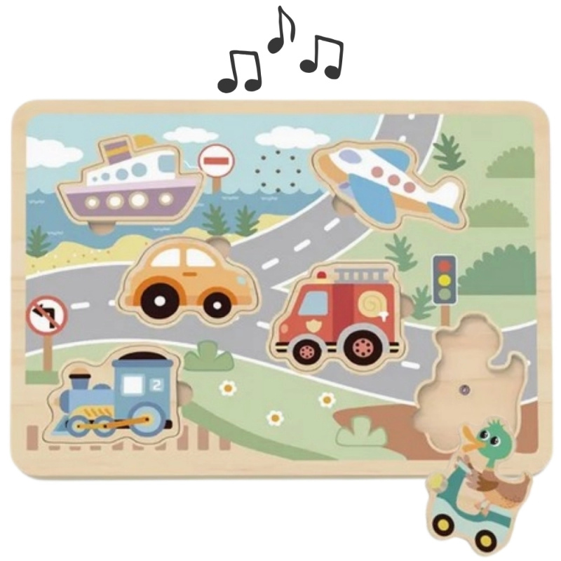 Tooky Toy dřevěné interaktivní puzzle vozidla