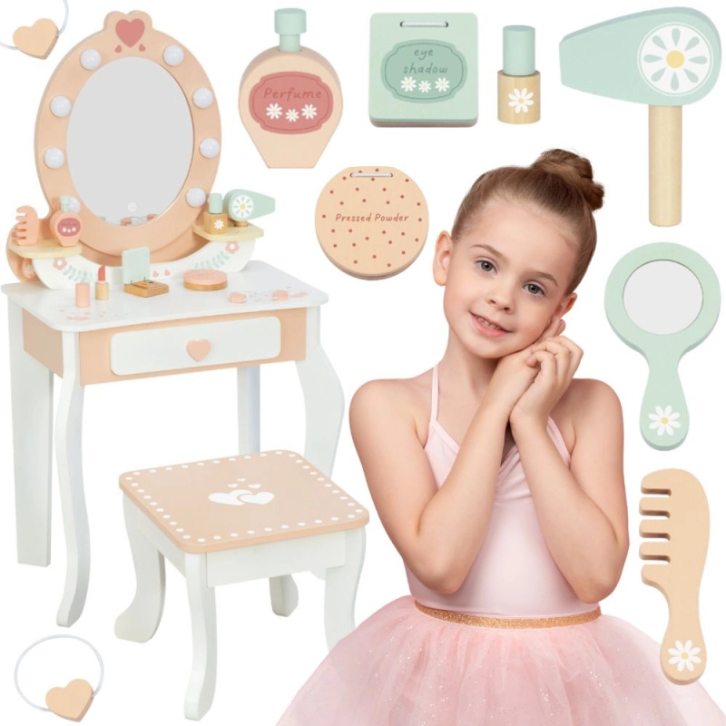 dřevěná toaletka s LED zrcadlem a židličkou TOOKY TOY