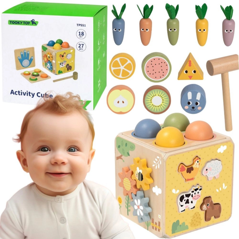 Tooky Toy dřevěná vzdělávací aktivní kostka 5 v 1