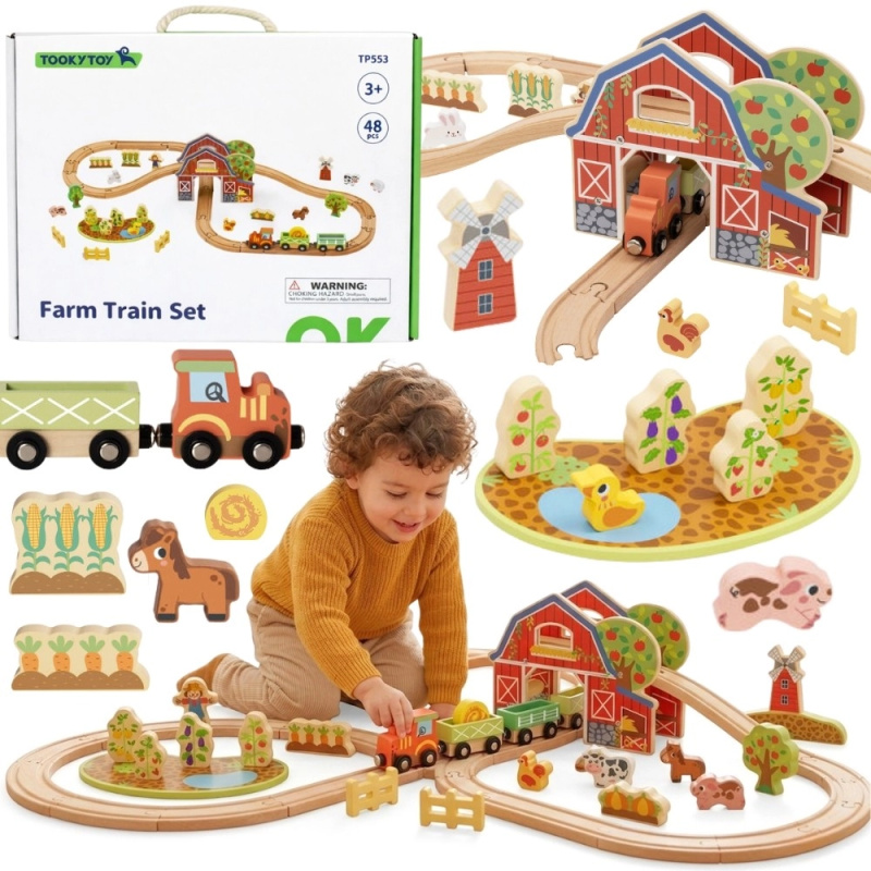 Dřevěná vláčkodráha farma 48 dílů Tooky Toy