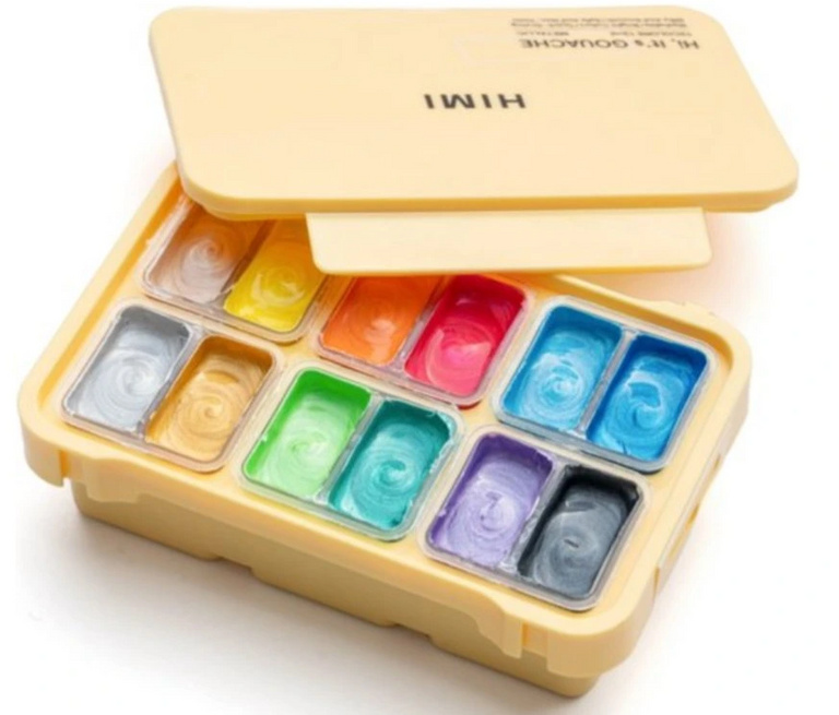 HIMI kvašové barvy - Twin Cup Gouache Set - 12 Colours Himi