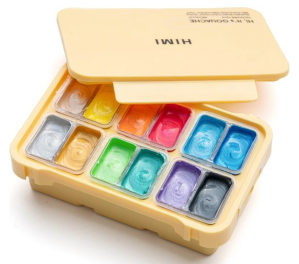 HIMI kvašové barvy - Twin Cup Gouache Set - 12 Colours Himi