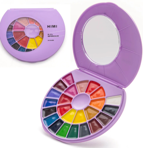HIMI akvarelové barvy - Semi-Moist - 24 Colours in Pans (Purple Edition) Himi