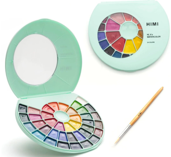 HIMI akvarelové barvy - Semi-Moist - 38 Colours in Pans (Green Edition) Himi