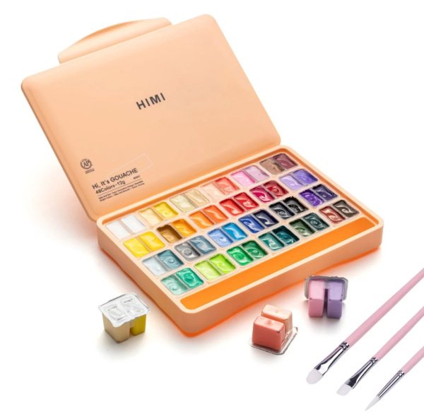 HIMI kvašové barvy - Twin Cup Gouache Set – 48 barev + 3 štětce Himi