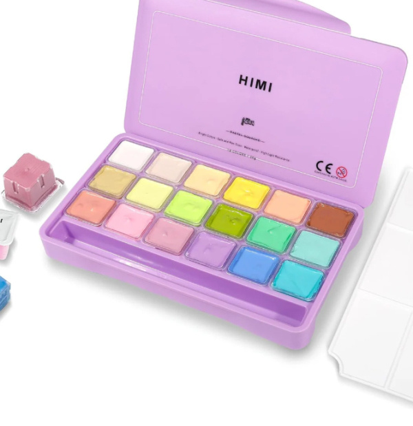 HIMI kvašové barvy - Jelly Cup Gouache Set - 18 Colours - Pastel Edition Himi