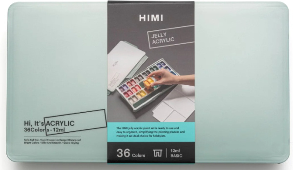 HIMI akrylové barvy Twin Cup Jelly - 36 Colours (Pearl Green Case) Himi