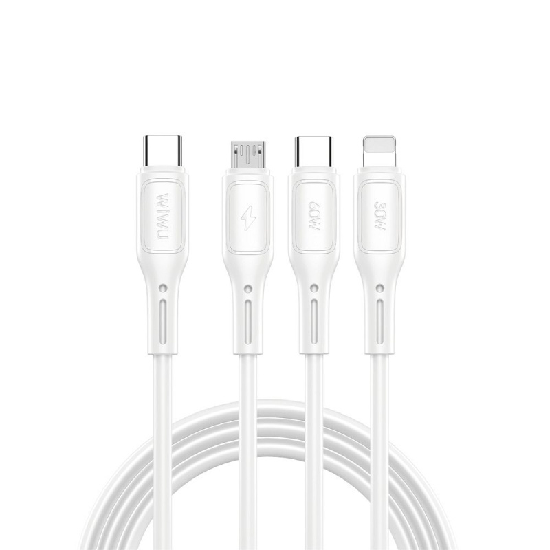 WiWU Kabel USB serie Starlink Wi-C046E 3w1 USB C na USB C, Micro USB, Lightning 60W 1m - bílý