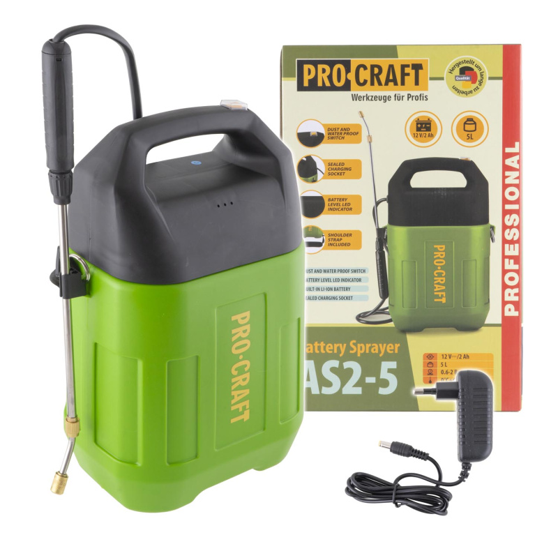 Procraft AS2-5 12V - akumulátorový postřikovač (s 2,0 Ah akumulátorem a nabíječkou)