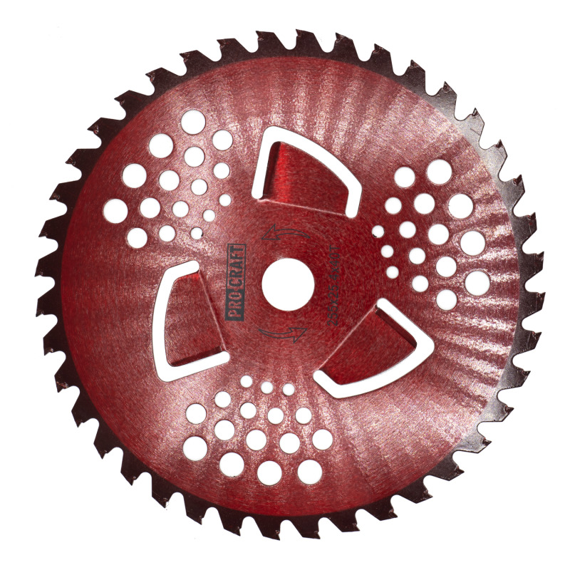 Procraft - kotouč ke křovinořezu (D255*25.4) 40T, s vnitřními čepelemi pro vysokou trávu (red)