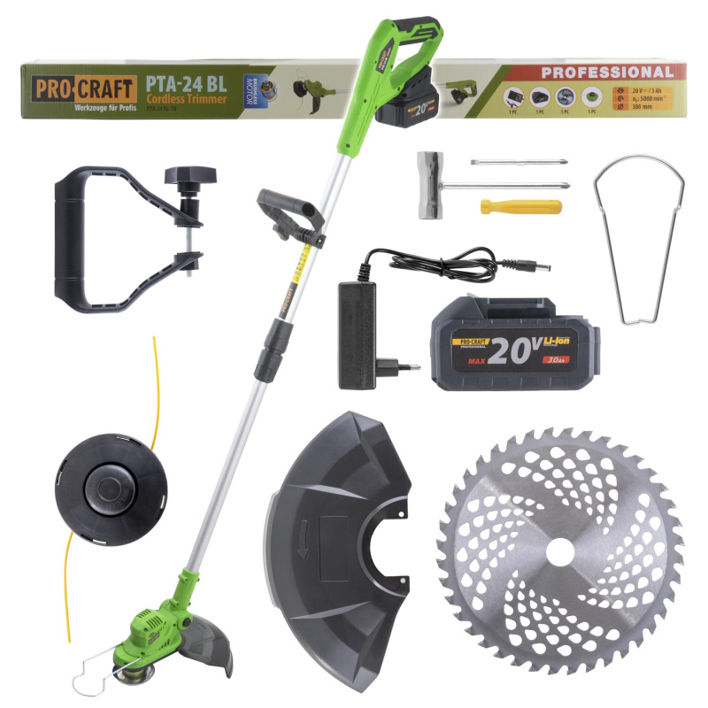 Procraft PTA24 BL 20V - akumulátorový vyžínač (s 3,0 Ah akumulátorem a nabíječkou)