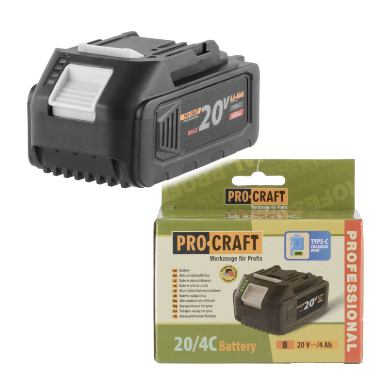 Procraft 20/4C 20V - akumulátor 20V / 4Ah s USB-C portem