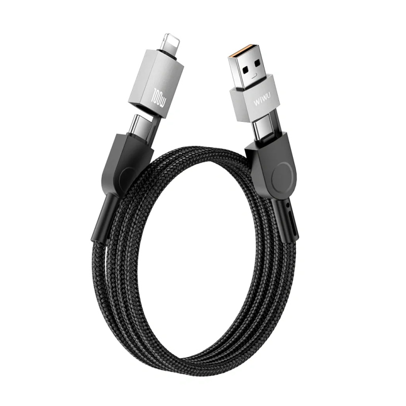 WiWU Kabel USB serie Raptor Wi-C051 4w1 Fast Charging USB A/USB C na C+L 100W 1,2m - černý