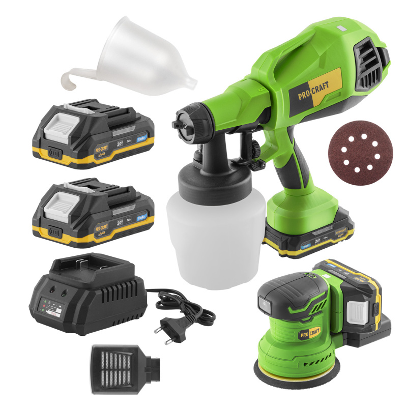 PROCRAFT Aku Excentrická bruska PX20BLbb + Aku stříkací pistole PSE30bb + sada baterií PBC-Set 1 | SPX20Blbb/PSE30bb/PBC-Set 1