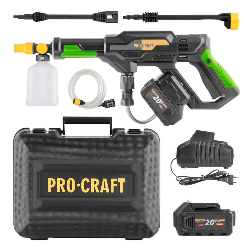 Procraft CW20 20V SET - akumulátorová tlaková myčka (s 4 Ah akumulátorem a nabíječkouú
