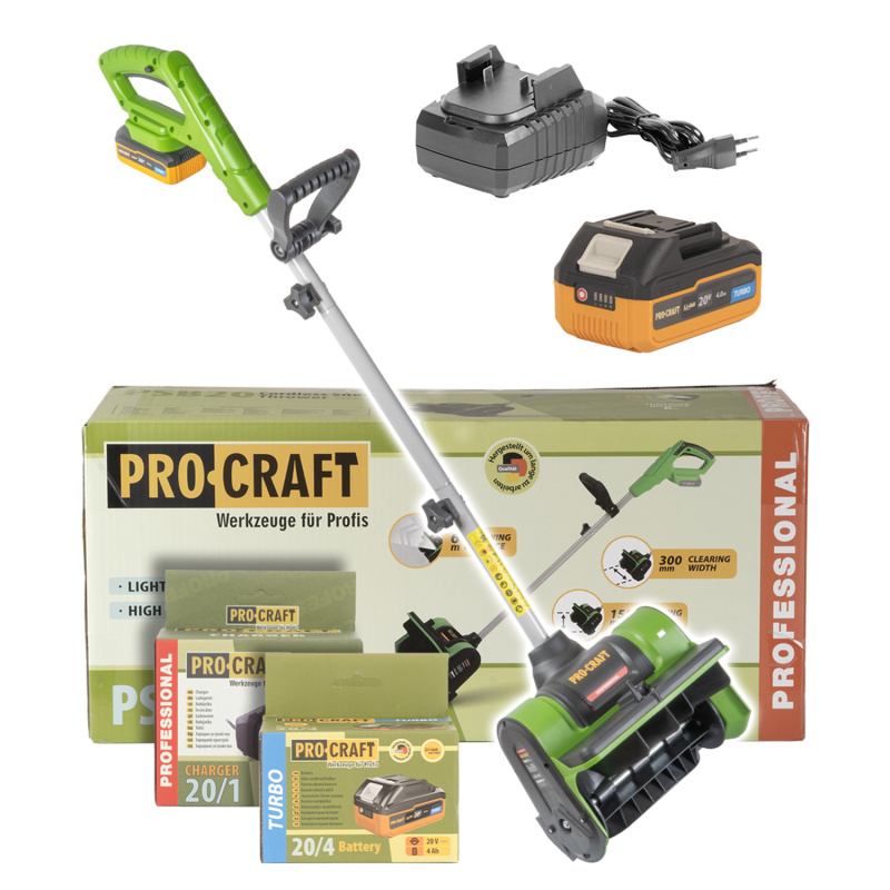 Procraft PSB20 - akumulátorová sněhová fréza (s 4,0 Ah akumulátorem a nabíječkou)