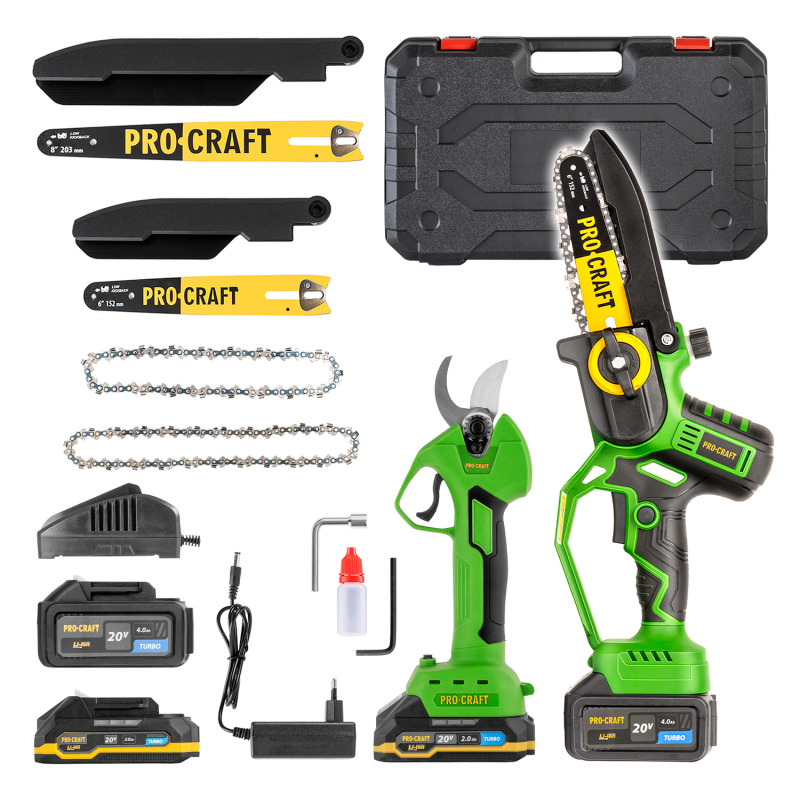 Procraft PKA32Li + ES25Li SADA - akumulátorová ruční pilka a nůžky na větve (s 2 Ah a 4 Ah akumulátory a 2x nabíječkou)