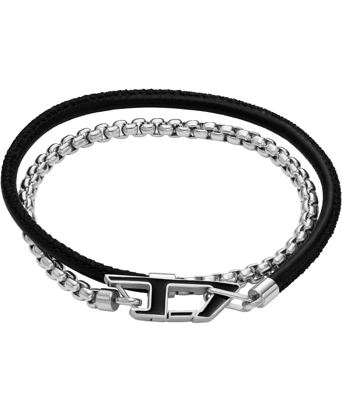 Diesel Oblíbený ocelový náramek s kůží Stackables DX1472040