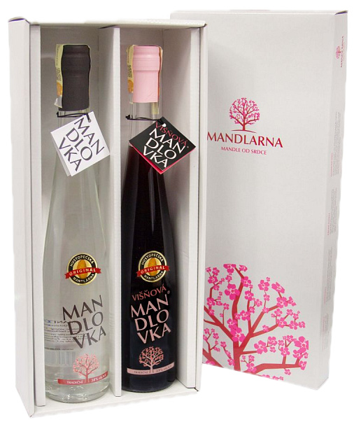 Hustopečská mandlárna s.r.o Set Mandlovka 0,5l 38% a Višňová Mandlovka 0,5l 33% Hustopečská mandlárna lihovina + Dárkové balení