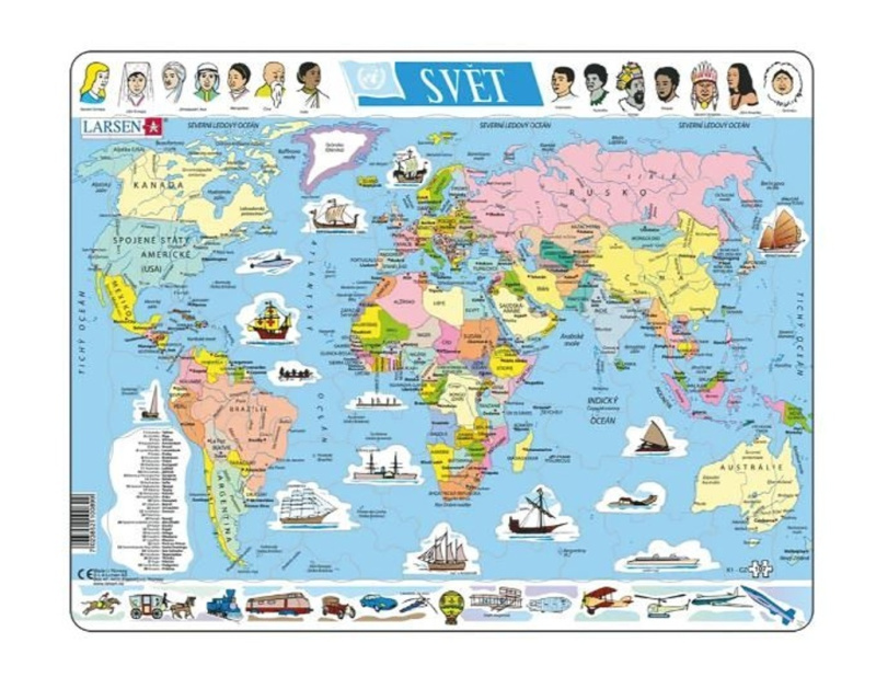 Larsen Vzdělávací puzzle Svět Politická mapa 107 dílků