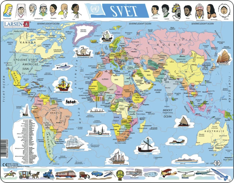 Larsen Vzdělávací puzzle Svět Politická mapa 107 dílků