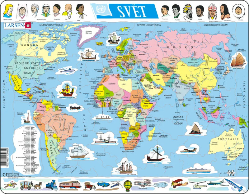 Larsen Vzdělávací puzzle Svět Politická mapa 107 dílků