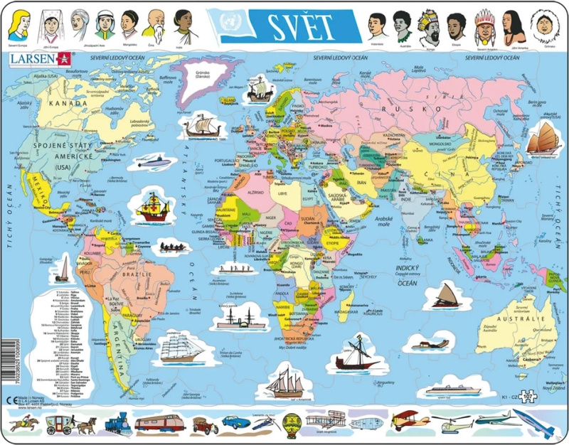 Larsen Vzdělávací puzzle Svět Politická mapa 107 dílků