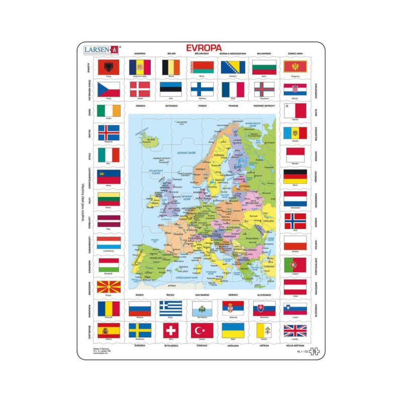 Larsen Vzdělávací puzzle Evropa Mapa a vlajky