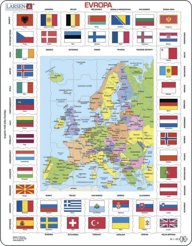 Larsen Vzdělávací puzzle Evropa Mapa a vlajky