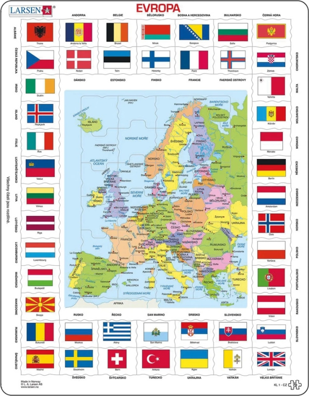 Larsen Vzdělávací puzzle Evropa Mapa a vlajky