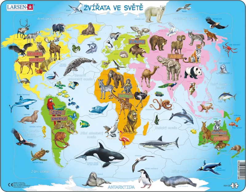 Larsen Vzdělávací puzzle Zvířata ve světě 28 dílků