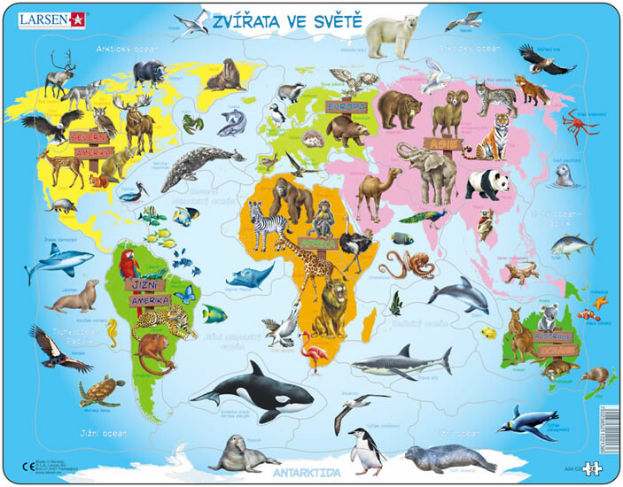 Larsen Vzdělávací puzzle Zvířata ve světě 28 dílků