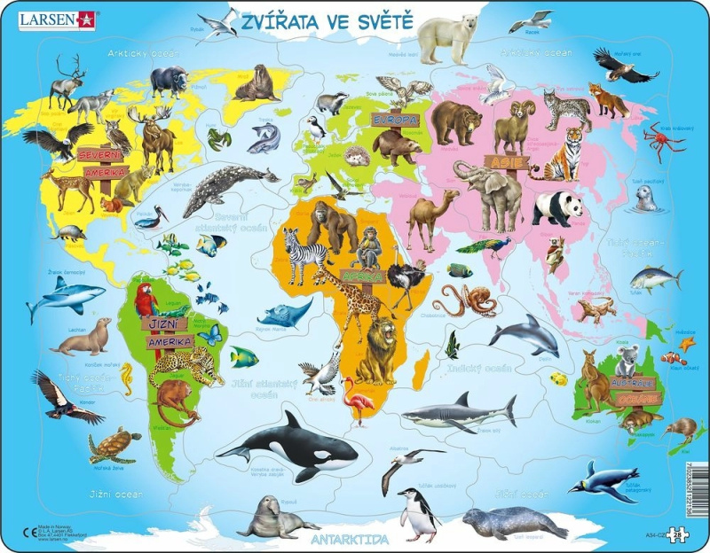 Larsen Vzdělávací puzzle Zvířata ve světě 28 dílků