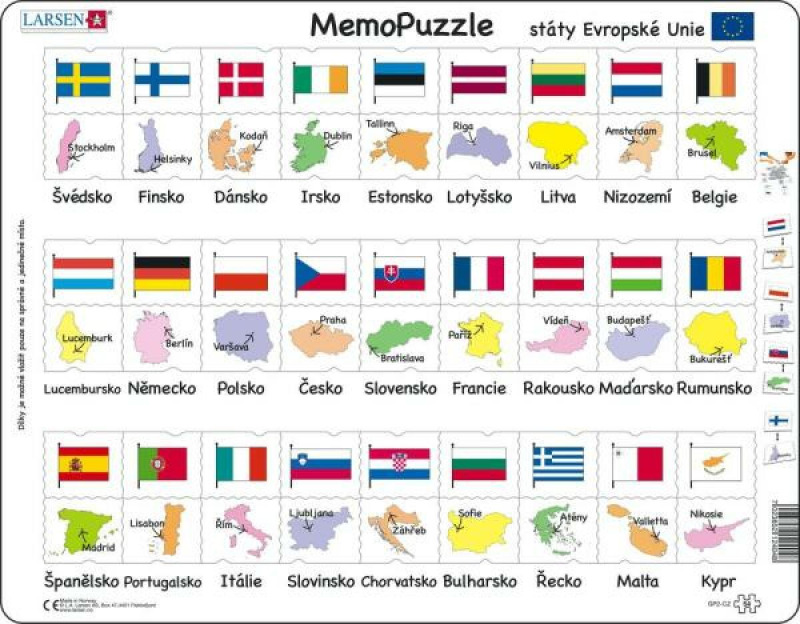 Puzzle MAXI - Memo státy, hlavní města, vlajky/54 dílků
