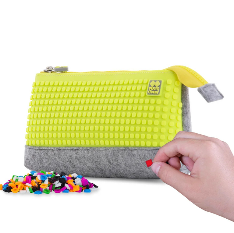 PIXIE CREW velké pouzdro ŠEDÁ/NEON ŽLUTÁ