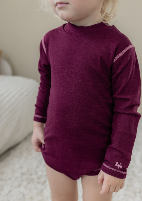 Merino body s kontrastním stehem vínové SAFA Velikost: 74/80